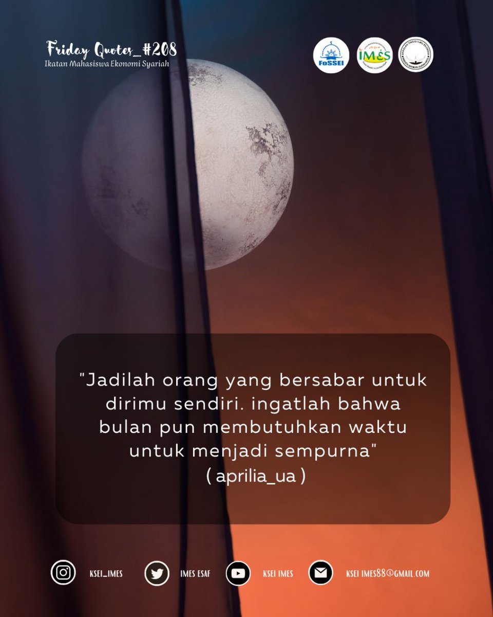 [Friday Quotes]

" Setiap orang memiliki pencapaiannya masing-masing, jangan resah apa yang mereka dapatkan karena kamu sedang berproses dijalanmu"

#fridayquotes
#ksei_imes
#fosseisurakarta
#fosseijateng
#fosseinasional