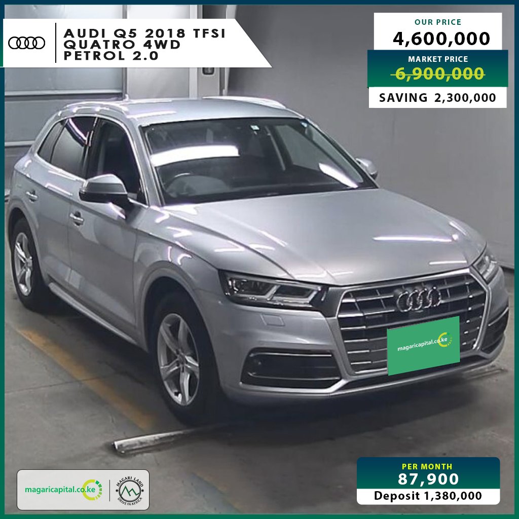 AutodirectKe's tweet photo. 🚨DEAL ALERT🚨
Drive away this Audi Q5 2018 TFSI Quatro 4WD Petrol for only 4,600,000 by direct importing! 🚗💨 
💰 Pay 1,380,000 upfront &amp; balance by cash or bank finance at delivery time. Don't miss out on this amazing offer!🔥

Call to action: https://t.co/w7Ykhy24fL https://t.co/MloUeHYitV