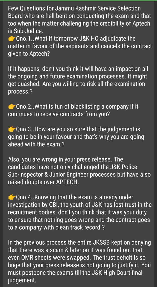 ajkyf_'s tweet photo. @jkssbofficial Chairman sir, you must postpone the exams till the J&amp;K High Court final Judgement. #Aptech 

@OfficeOfLGJandK @manojsinha_ @diprjk @DrJitendraSingh @ndtv @ANI @News18Kashmir @pallavisareen_ @SalmanNizami_ @OmarAbdullah @MehboobaMufti @ghulamnazad @MehrajMalikAAP https://t.co/esrnnQqgj3
