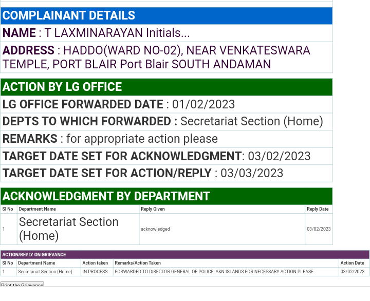 ChiRUAndamaN's tweet photo. It is to inform to h'ble @Admiral_DKJoshi sir that, i had filed my grievance in LG, Helpdesk on 31st Jan 23 but yet not rply given me on dis grievance, nd in that portal shows as targeted on action/rply on 03/03/23. 

@PMOIndia @AmitShah @satyakumar_y https://t.co/yc9WA0zPtF