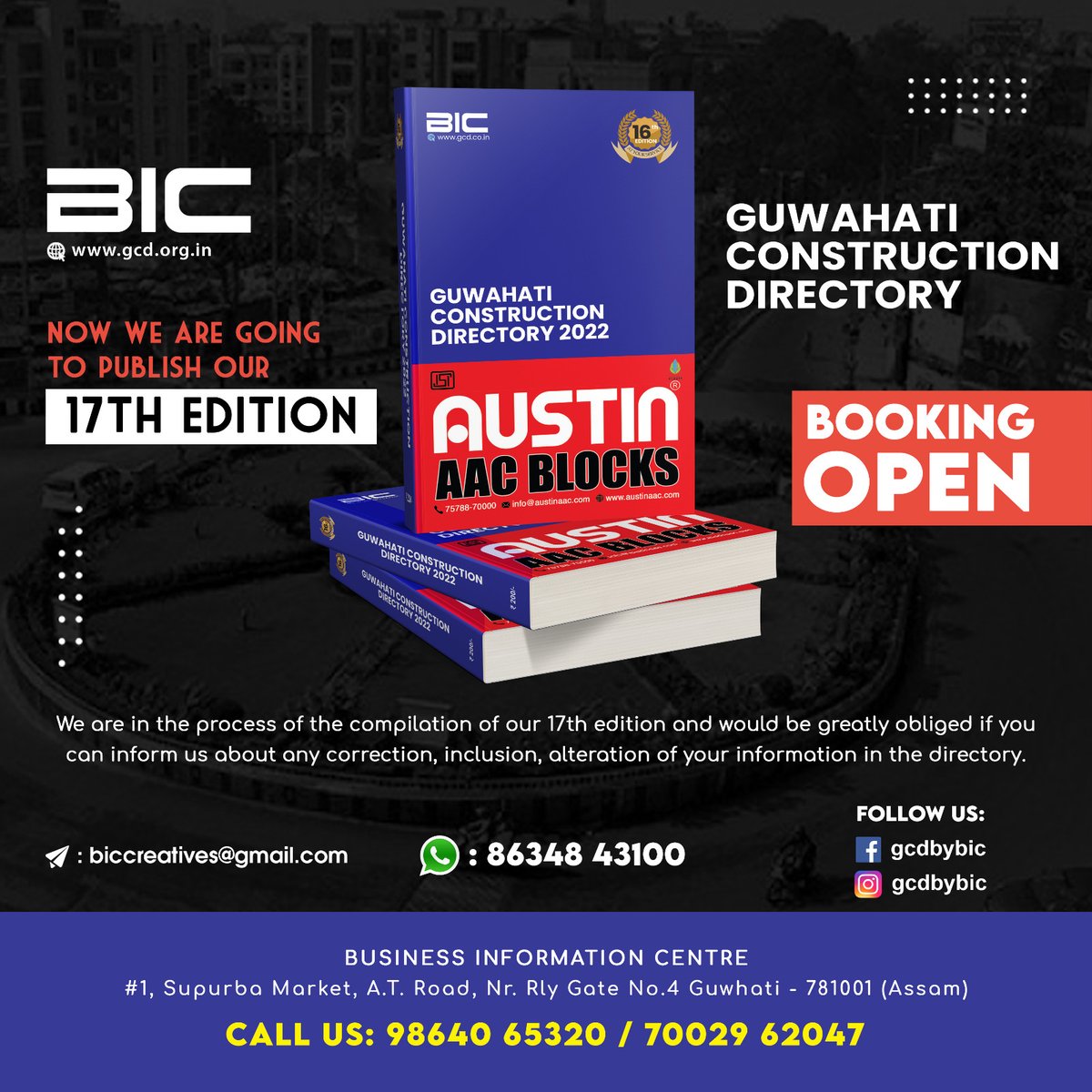 gcdbybic's tweet photo. We are in the process of the compilation of our 17th edition and would be greatly obliged if you can inform us about any correction, inclusion, alteration of your information in the directory #architects #interiordesigners #builder #Guwahati #assam #GCD #gcdbybic #directory https://t.co/dnIjoyGnp5