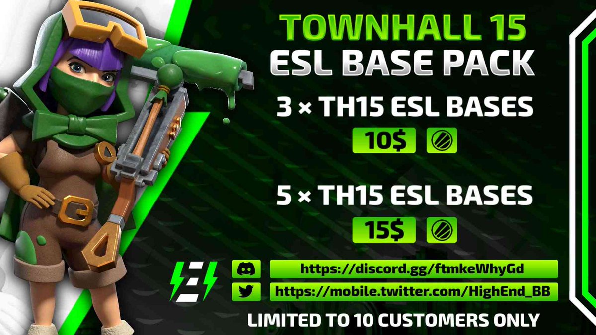 Are You Ready For Queso Cup With Your Deff? Still Not Then No Worries!

📢| Exclusive ESL Base Pack

⚒️| Base Pack Contains: 5 ESL Bases. 

💰| 3 × Esl Bases: 10$
💰| 5 × Esl Bases: 15$ 

🚨| Exclusive To Only 10 Customers. 

To Order Dm or Join Our Discord Server.