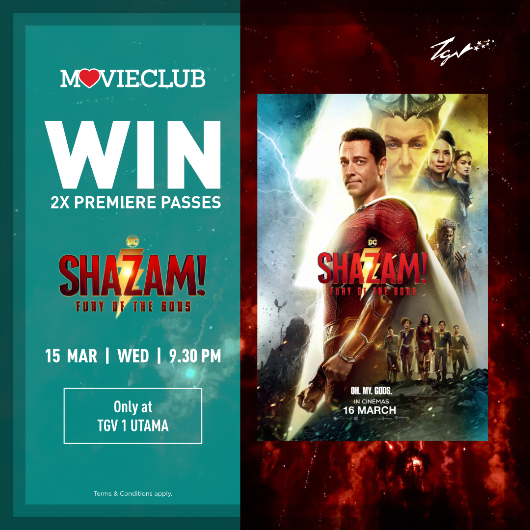 TGVCinemas's tweet photo. Join the Shazamily and stand a chance to WIN exclusive #ShazamFuryOfTheGods Premiere Screening tickets and be the FIRST to be catch the movie!

Contest ends on 12 March, 11.59 pm. T&amp;C's apply: https://t.co/2ap3aTkEeE.

#ShazamAtTGV https://t.co/uKEYNBltHC
