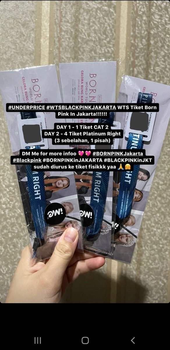 bykhjoong's tweet photo. WTS Konser Blackpink Tiket Born Pink in Jakarta!!!!!!

DAY 1 - 1 Tiket CAT 2
DAY 2 - 4 Tiket Platinum Right SN BM 198-200

Underpriced. DM aja. Sudah jadi tiket fisik ya https://t.co/2ZU3As0xr3
