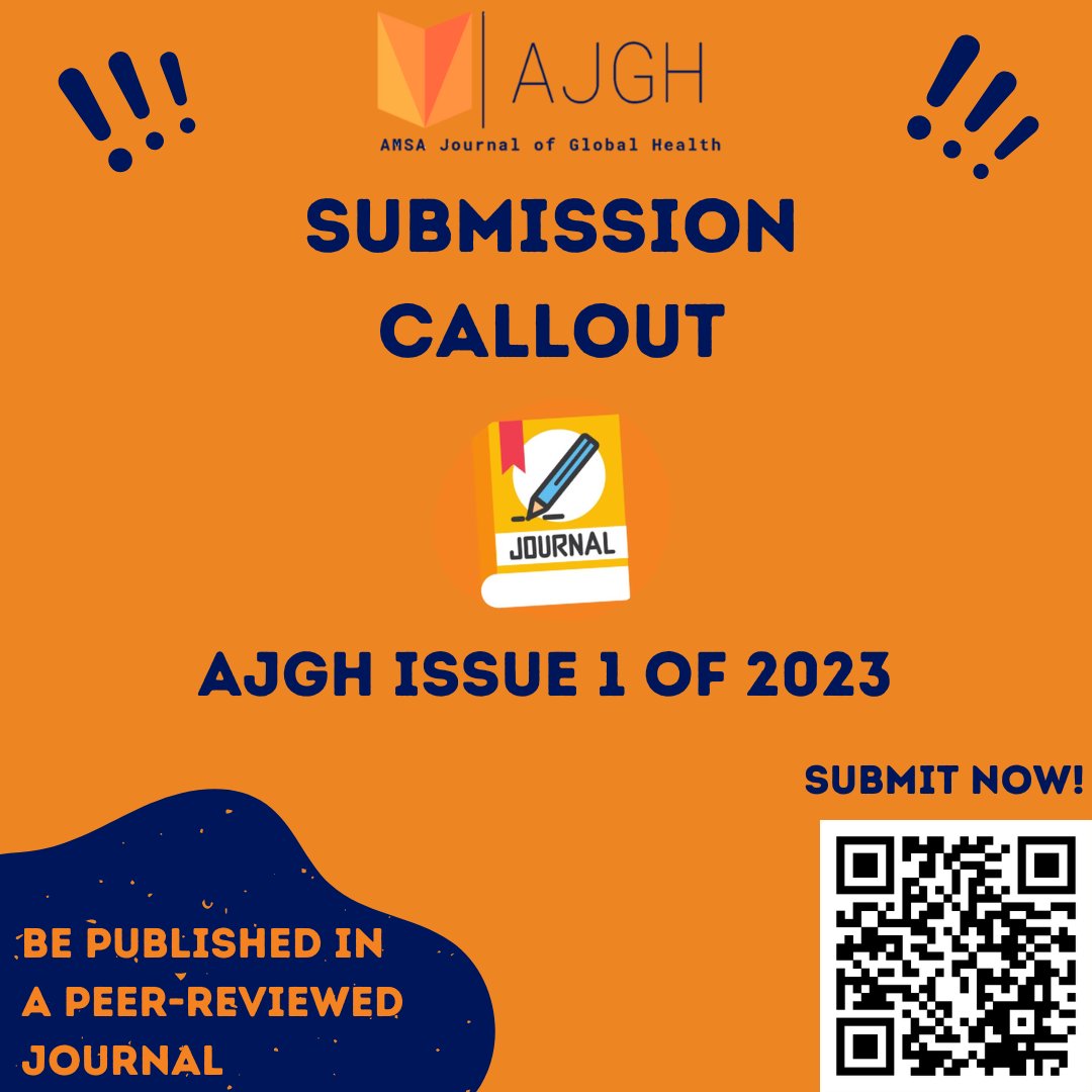🍊2023 AJGH ISSUE 1 SUBMISSION
CALLOUTS!!
This is your opportunity to be published in a peer-reviewed journal!

⚠️Learn More:
bit.ly/3Luug4H

💡Submissions Form:
forms.gle/bVtzewfDxC6d6m…

DUE DATE: 16th April 2023 at 11:59 pm AEST

<a href="/yourAMSA/">AMSA Australia</a>
@yourAMSAGlobal