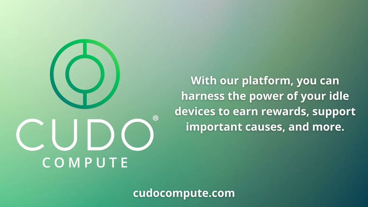 iamixas's tweet photo. 🌍Looking to maximize your computing power? Look no further than @CudoCompute! With our platform, you can harness the power of your idle devices to earn #rewards, support important causes, and more.

🛫Join the #CudoCompute community today and start putting your devices to work! https://t.co/ZkUa5PdsUE