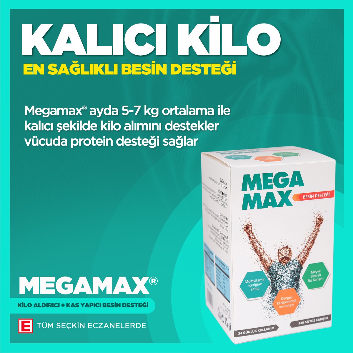 Megamax 8 yılda binlerce memnun müşteri sonuç odaklı iştah açar kilo aldırır kilolarınızı kasa çevirmenize yardımcı olur günlük kalori ihtiyacınızın tamamını karşılar. Artık öğün atlama derdi olmayacak yanınız da Megamax var. Megamax güçlendirilmiş formülü ile sizler için hazır.