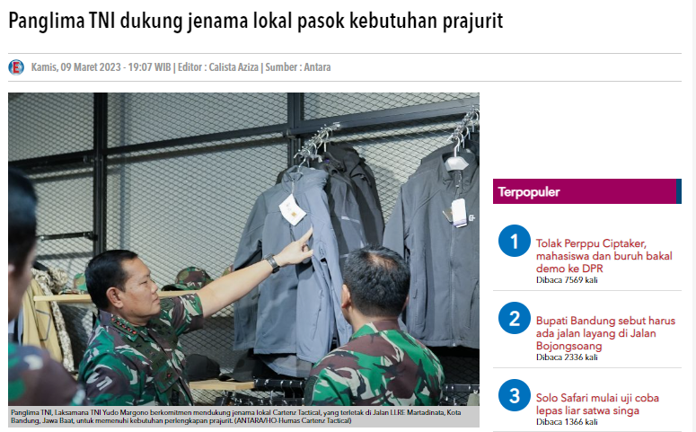 samsull_ahmad's tweet photo. Jenama lokal sebenarnya hanya kalah di "nama" saja. Kalau soal kualitas, tidak perlu diragukan lagi lah. Makanya Panglima TNI dorong jenama2 lokal untuk bisa tampil di permukaan

https://t.co/yewl6YiIZ2 https://t.co/stY8KTYQcj