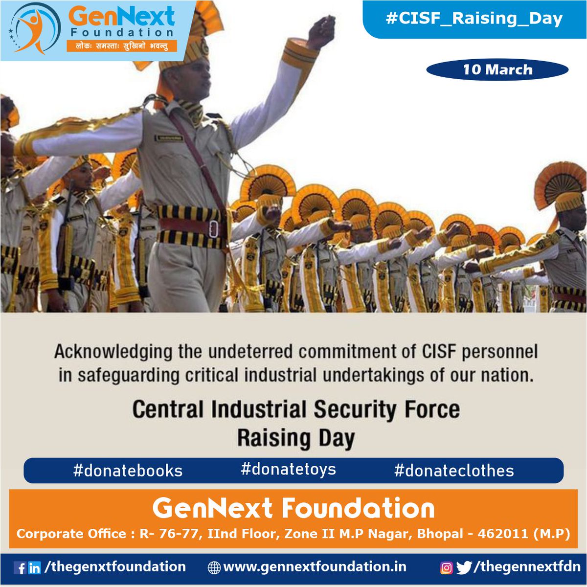 thegennextfdn's tweet photo. India is celebrating the 54th anniversary of CISF (Central Industrial Security Force) Raising Day today .

#army #india #security #cisf #raisingday #gennextfoundation #ngo #love #ngo #thankyou #like #luxury #givingback #csr #gennext #corporatesocialresponsibility #India #bhopal https://t.co/ynUhpwnWLH