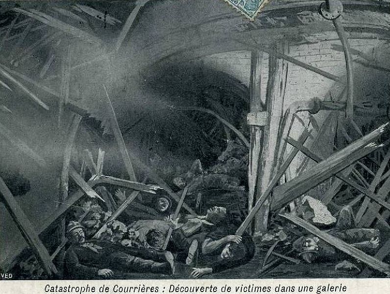 1gigot's tweet photo. Le 10 mars 1906, un coup de poussière dévaste plus de 100 km de galeries exploitées par la Compagnie des mines de Courrières et entraîne la mort officielle de 1099 mineurs. C’est la plus grande catastrophe minière d’Europe #CeJourLa 🧶⤵️ https://t.co/OlgWtMkNvm