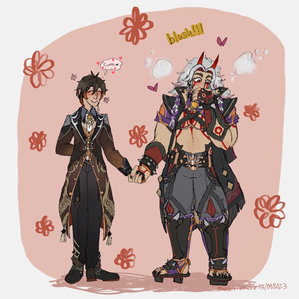 hackie_attackie's tweet photo. Okay so thank you @eskabeche_ for showing me the light of these silly men 🥰🥰🥰

They are just out here, hand holding. I love the old man and himbo pairing so much ❤️

#AratakiItto #Zhongli #ZhongItto https://t.co/V0MoFehsu1