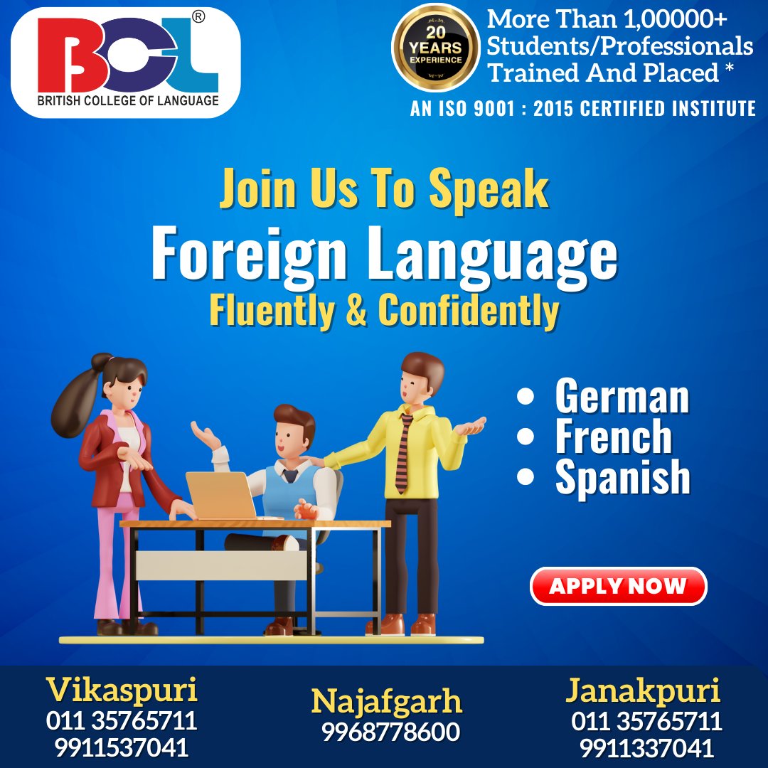 bcl_official01's tweet image. Join Us To Speak Foreign Language Fluently & Confidently.
German.
French.
Spanish.
Book A Free Demo Class.
#germanlanguagecourse #frenchlanguagecourse #spanishlanguage #frenchlanguage #foreignlanguage #SpokenEnglish #SpokenEnglishInstitite #bcl #britishcollegeoflanguage