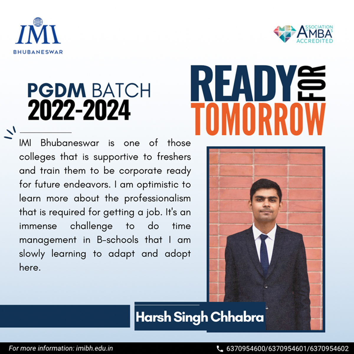 IMI_Bhubaneswar's tweet image. @HarshSinghChhabra, a freshman student narrates how his life at IMI has helped him to be corporate ready for future endeavours.

For details please visit our website: imibh.edu.in

#imilb #imibhubaneswar #learningbeyondeducation