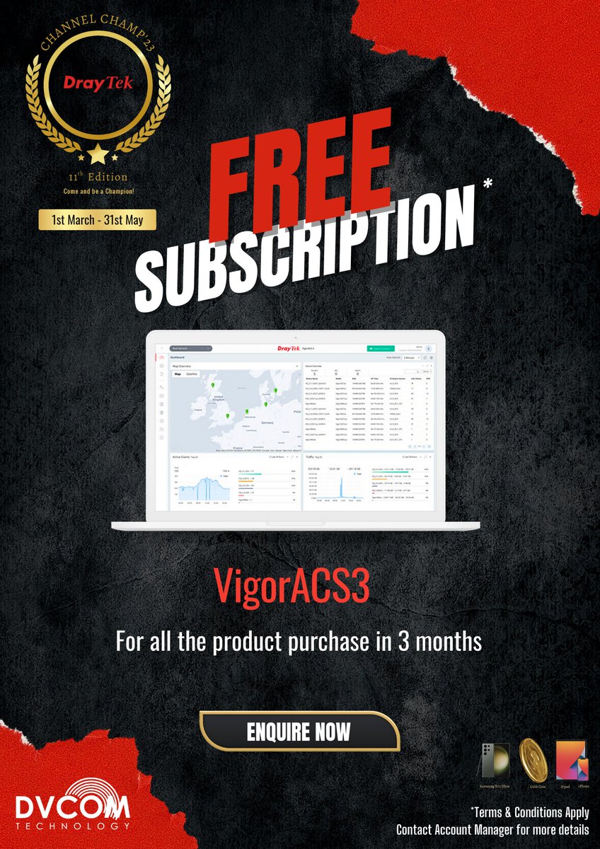 DvcomTechnology's tweet image. Register, participate &amp;amp; win!

Registration Link: lnkd.in/dj3mn8dK

@DrayTek_HQ

#DrayTekChannelChamp2023 #NetworkingCompetition #NetworkingProfessionals #networkdesign #configuration #troubleshooting #cybersecurity #UAE #networkingsolutions #DrayTekHQ #taiwan #networking