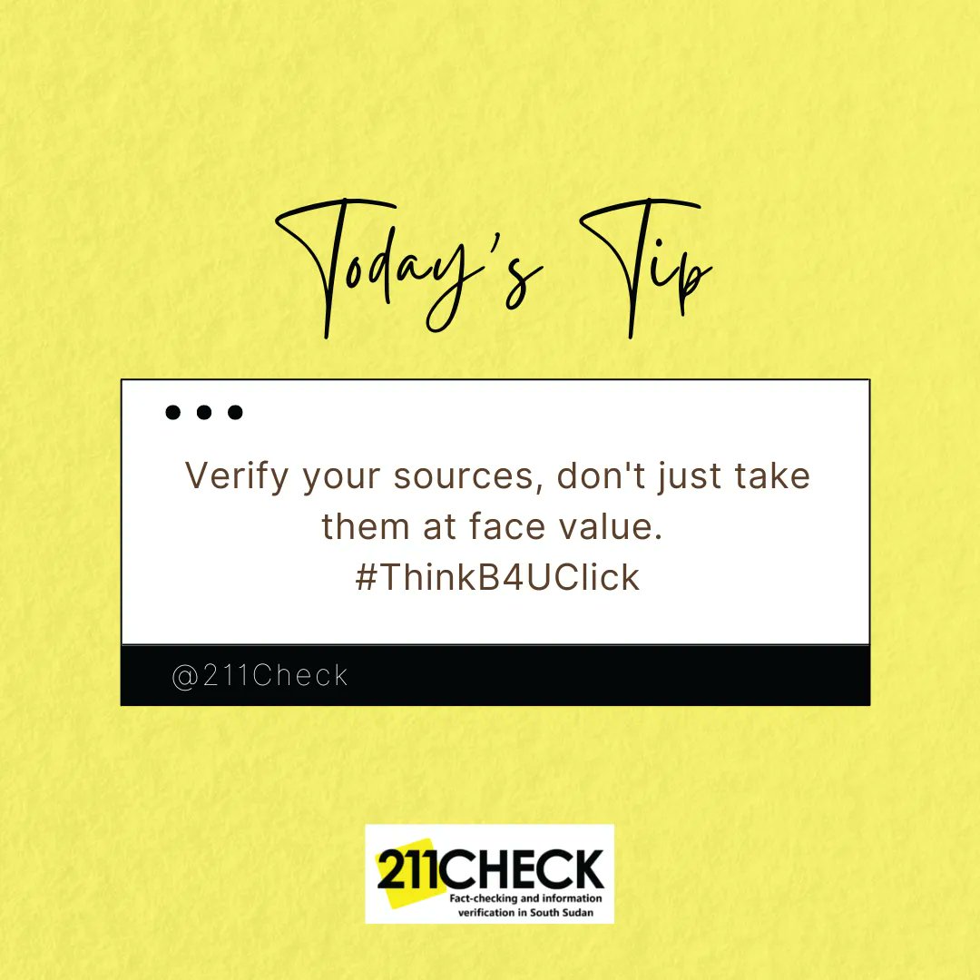 211Check's tweet photo. Think Before You Click! #ThinkBUClick #SouthSudan
No secrets: Be clear and transparent
#FactsMatter #StayVerified #defyhatenow https://t.co/Fax8AJEp5N