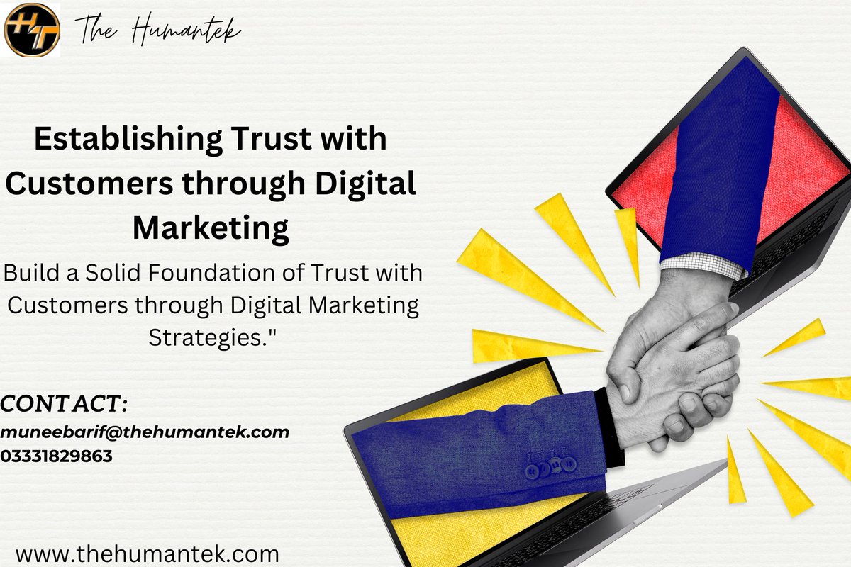 MuneebArif01's tweet photo. Trust is the key to business success. With digital marketing, businesses can build trust through authenticity, transparency, consistency, and personalization. #Humantek's #digitalmarketing services help #businesses establish a strong #brand image and connect with customers. https://t.co/X2zXpMxTTC