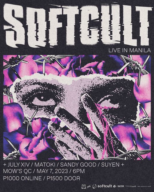 Whether you're a gloomy girl, a mall goth, or just another bish (to someone), the <a href="/softcultband/">Softcult</a> house of mirrors'll be open for you on May 7 Sunday.

with support from:

July XIV
MATOKI
Sandy Good
SUYEN

Online: 1000
Door: 1500

Book yours in advance here: tinyurl.com/SoftcultMNL
