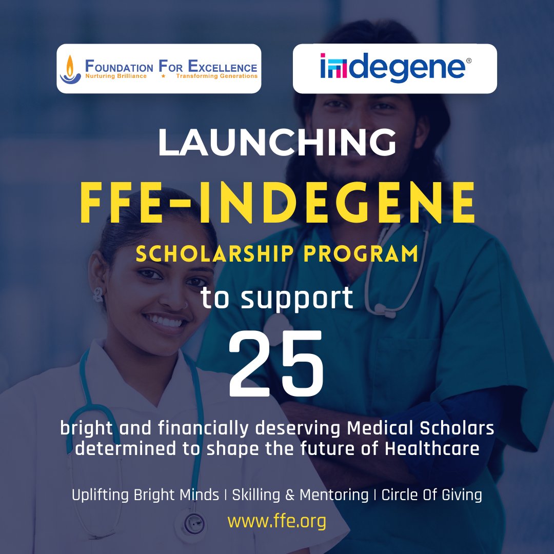 We are excited to join hands with  Indegene for a unique merit-cum-means Scholarship program. With this partnership, we will support 25 bright and financially deserving Medical Scholars who are eager to enable #FutureReadyHealthcare

#FFE #Indegene #FoundationForExcellence #CSR