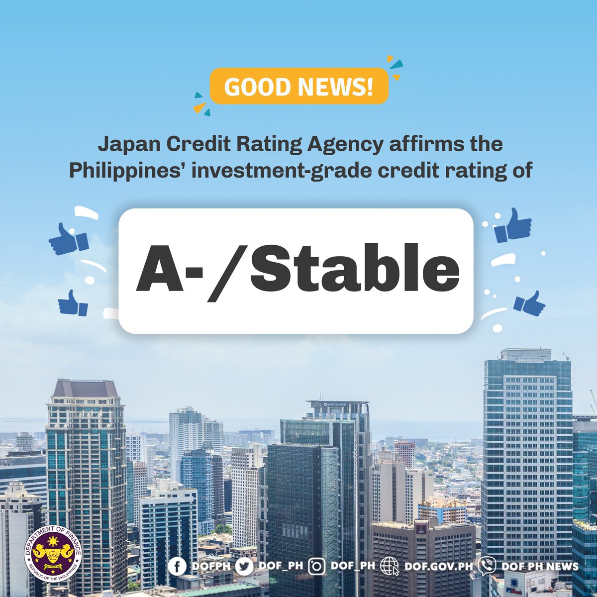 Department of Finance on Twitter "GOOD NEWS! 🎉 The Japan Credit Rating