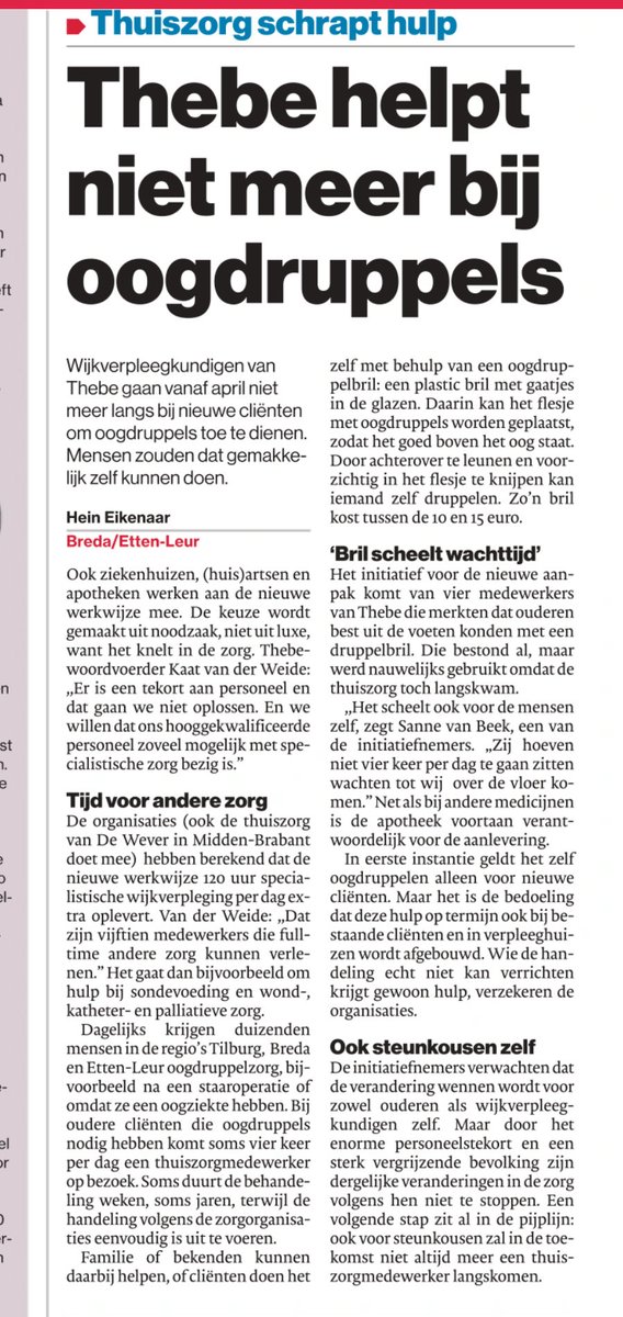 cwmjongmans's tweet photo. Ik vind de kop boven dit artikel negatief. Deze zorg kan stoppen omdat de oogdruppelbril een fantastisch alternatief is zoals wel in het artikel staat. De zorgvrager blijft zo ook zelfstandiger. De kop zet de lezer al in de negatieve modus. Niet goed. https://t.co/ZncTkRSPOM