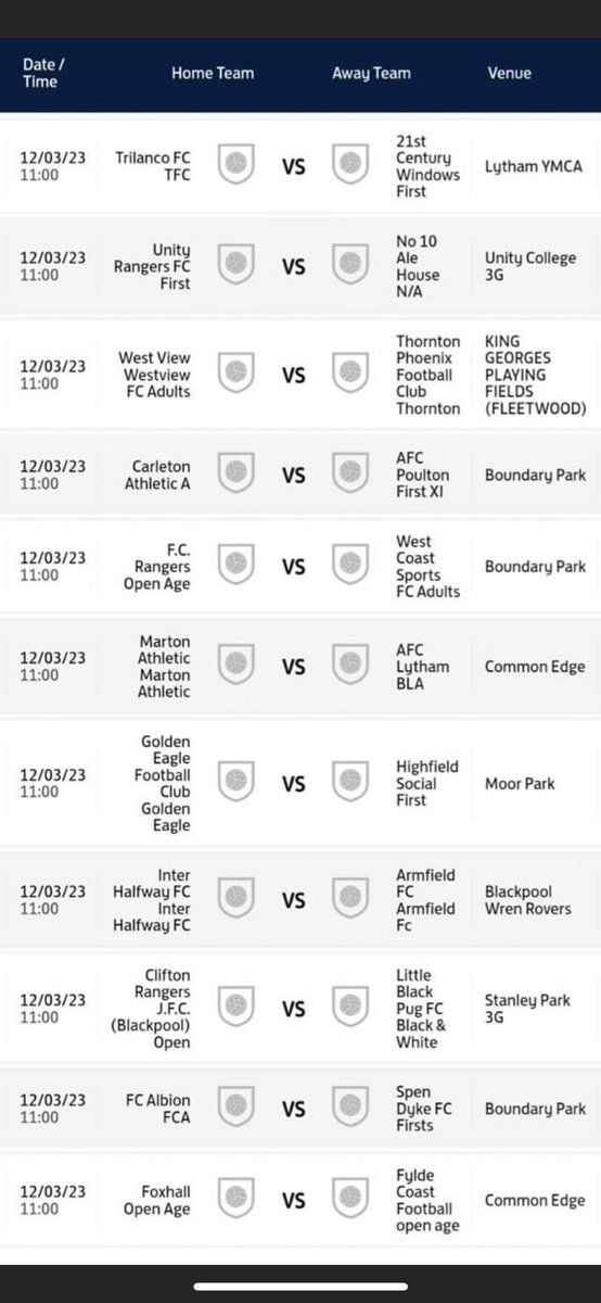This weekends fixtures in the bfsfa, with the game of the day being trilanco vs 21 century.