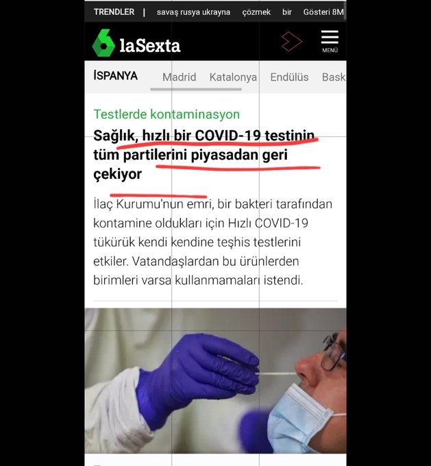 İspanya'da corona testi yasaklandı 
test kitlerinde Pseudomonas bakterisinin varlığını tespit edildi

 salgın yok. aşı durdurulsun!

 #eregl #ankaradastajfırtınası Yılmaz Özdil