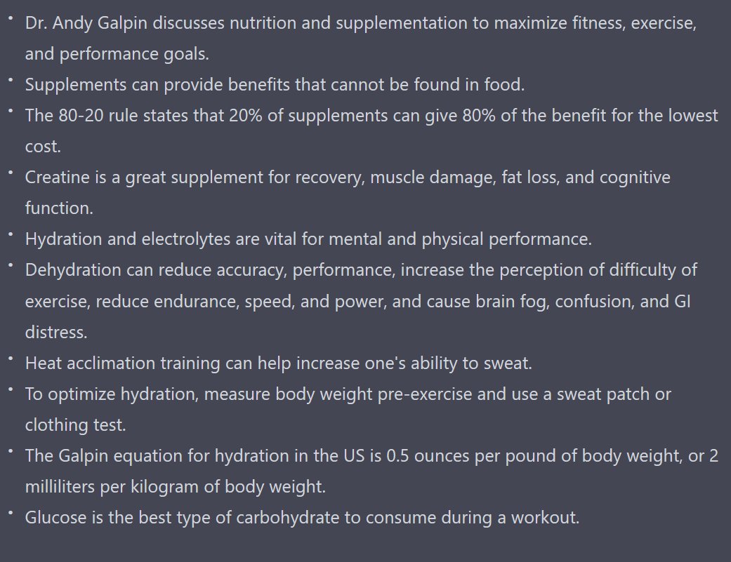 gptshorts's tweet image. Here is the summary of Dr. Andy Galpin: Optimal Nutrition &amp;amp; Supplementation for Fitness | Huberman Lab Guest Series, last part of the 6-part series, created by OpenAI.

#OpenAI #ChatGPT #whisperAPI @hubermanlab