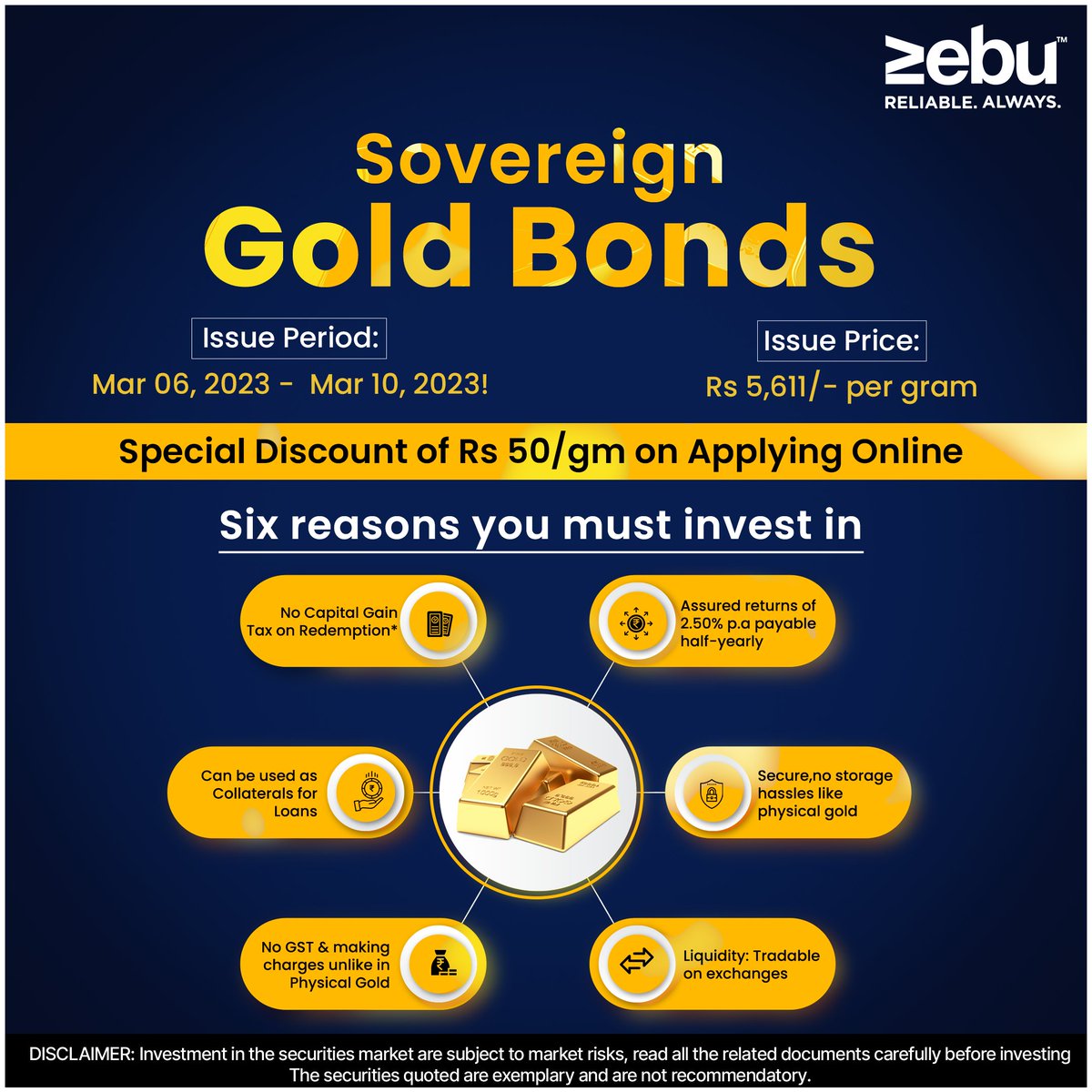 zebu_school's tweet photo. Today (March 10,2023) is the LAST DAY to subscribe #SovereignGoldBond (SGB) Scheme.  
Hurry up, clock is ticking! ⏱️

For New User:
Open Your Free #Demat Account with #ZEBU to buy SGB!
Link: https://t.co/pD1R46sFTd

#investments #ZebuSchool https://t.co/rMtovioFGq
