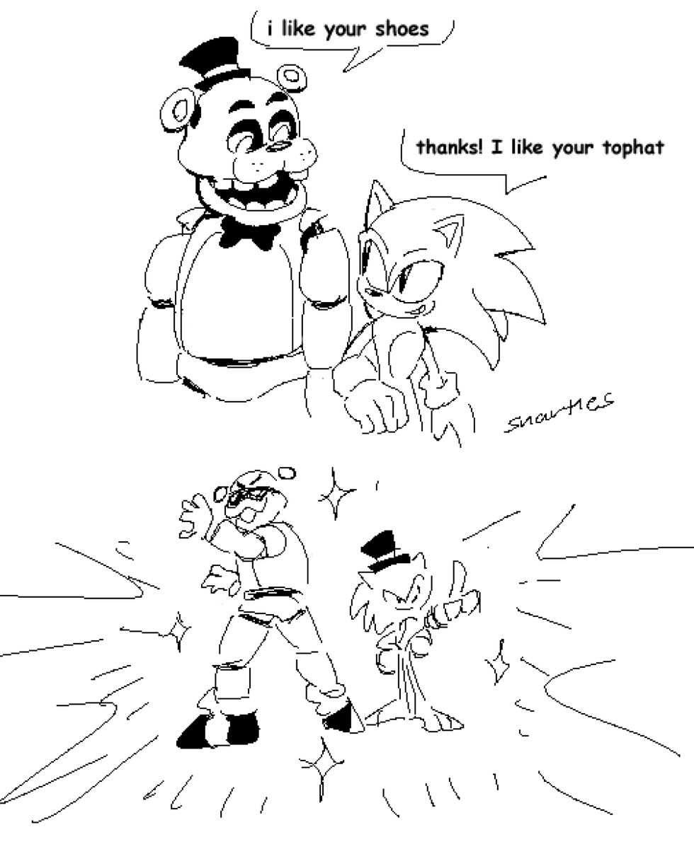 Like!!!! I can draw freaking Freddy Fazbear hanging out with Sonic the Hedgehog or some shit if I wanted to!! THAT'S CRAZY!! Art is wild anyways goodnight 