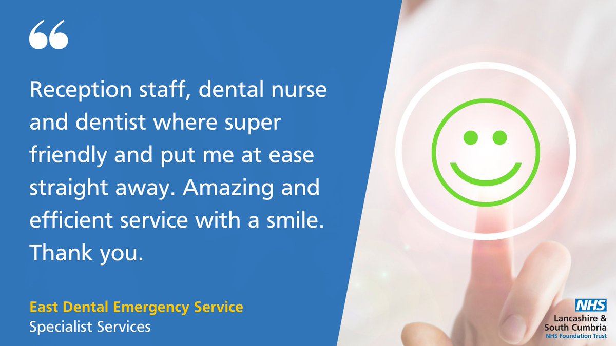 Welcome to Friends and Family Test Feedback Friday! 💙 

'Reception staff, dental nurse, and dentist where super friendly and put me at ease straight away. Amazing and efficient service with a smile. Thank you.'

Well done to our East Dental Services! #FFTFriday