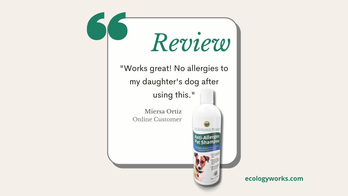 ecology_works's tweet photo. ⭐️⭐️⭐️⭐️⭐️Customer Review of our Anti-Allergen Pet Shampoo.

#EcologyWorks #DogAllergies #AllergyRelief #DogShampoo https://t.co/j3hKJn0z0E