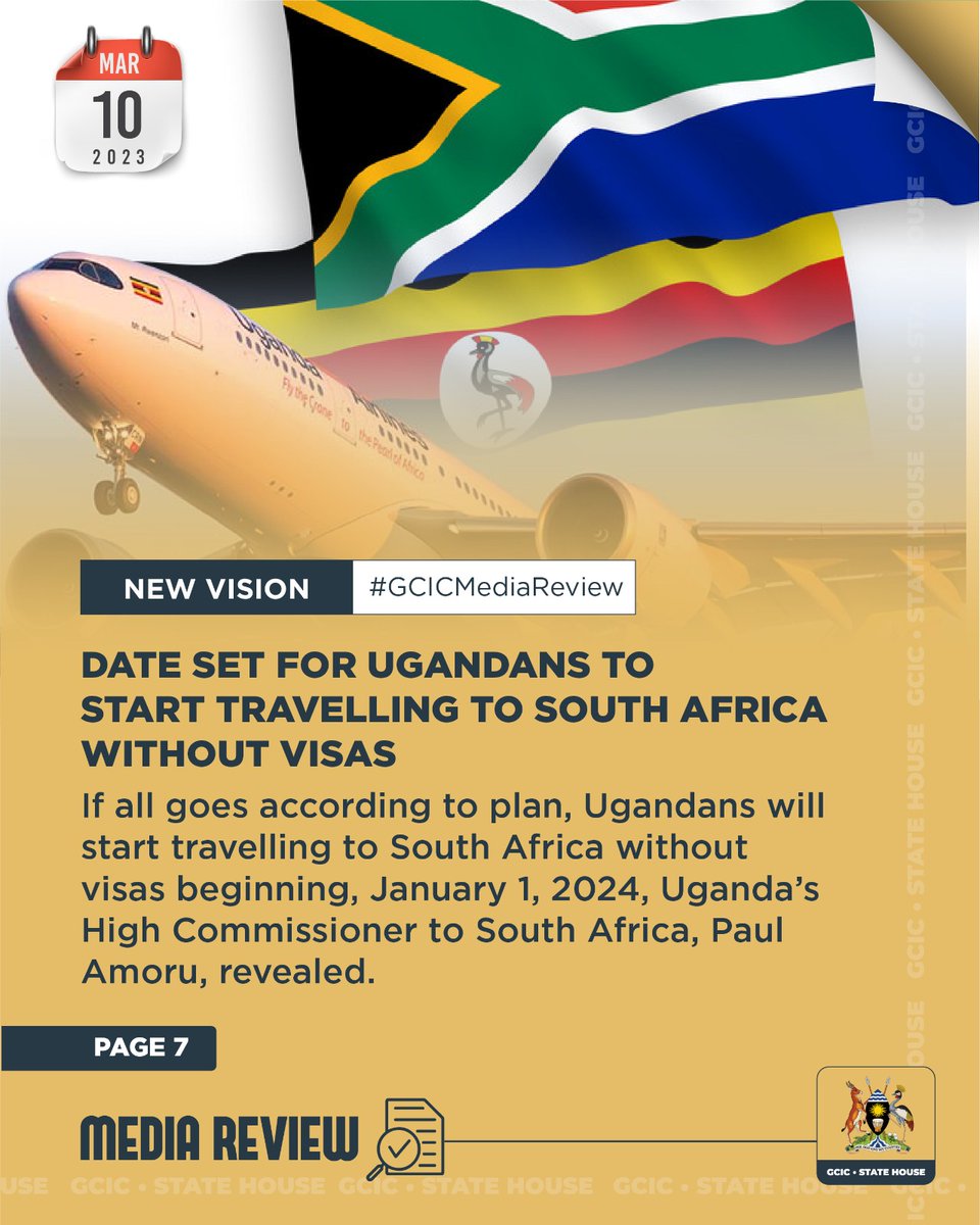 Ugandans will start travelling to South Africa without visas beginning, January 1,2024 if all goes well. This was revealed by Uganda's High Commissioner to South Africa, Paul Amoru.