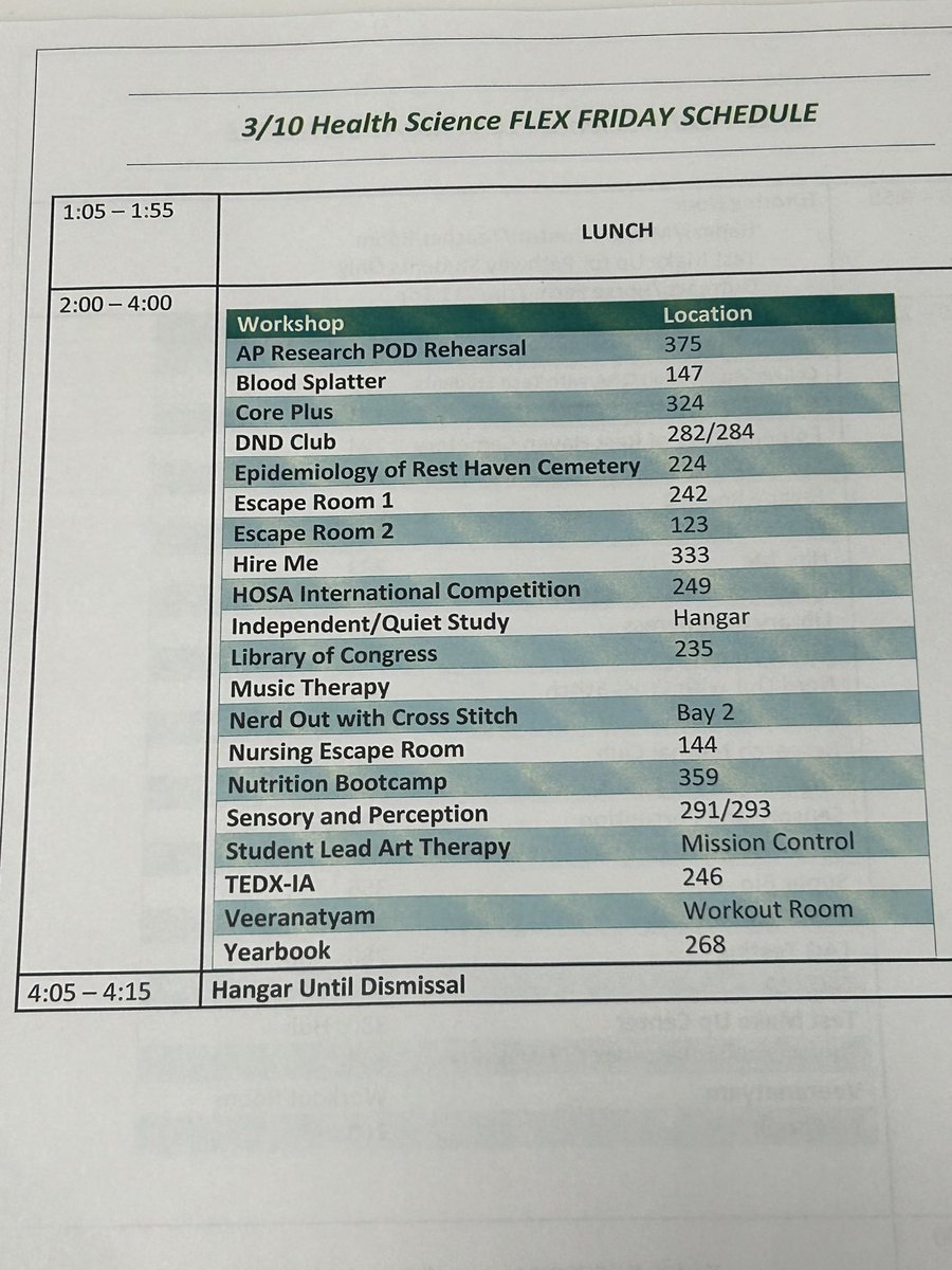 bevshiotelis's tweet photo. What does a Flex Friday look like @IAFultonSchools? Here is today’s amazing lineup of activities! I wish I could attend class too! #welcometoIA https://t.co/jnFtLtog5I