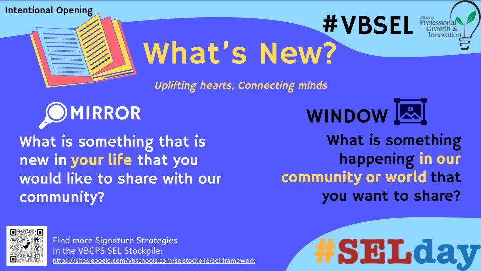 PGIVBCPS's tweet photo. #SELday Good Morning! 🌞 Choose from one of the #InclusiveOpening prompts below and share your response with our #VBSEL community. Tag a few friends and invite them to join our community check-in. @vbschools 

Join in any time! @SEL4USA @SEL4VA #selfawareness #relationshipskills https://t.co/o3rT2SuEZr