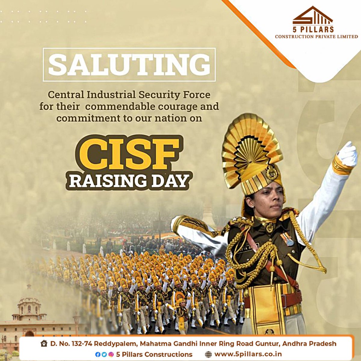 5Pillars_CPL's tweet photo. CISF- Central Industrial Security Forces, a CAPF wing which take cares security of Central government properties like sea ports, air ports, NMDC, SHAR, etc and also in some non central government properties like Infosys Bangalore, High court Chennai. We 5 Pillars Construction PL https://t.co/HFFUlxkv3n