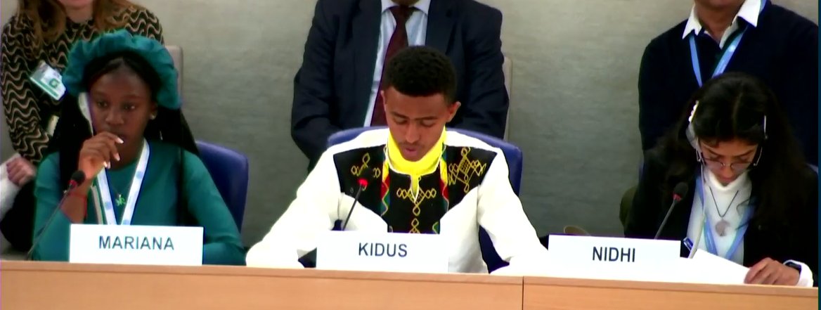 WorldVisionUN's tweet photo. 🚀Kidus, 16 yo child advocate from @WorldVisionEth speaks up at the #HRC52 #ADRC2023 👏👏

He calls on States to:
👉embrace and work to ensure that the young generation has access to the internet 
👉protect #children from violence and exploitation in the digital environment https://t.co/x7KWi6LRlS