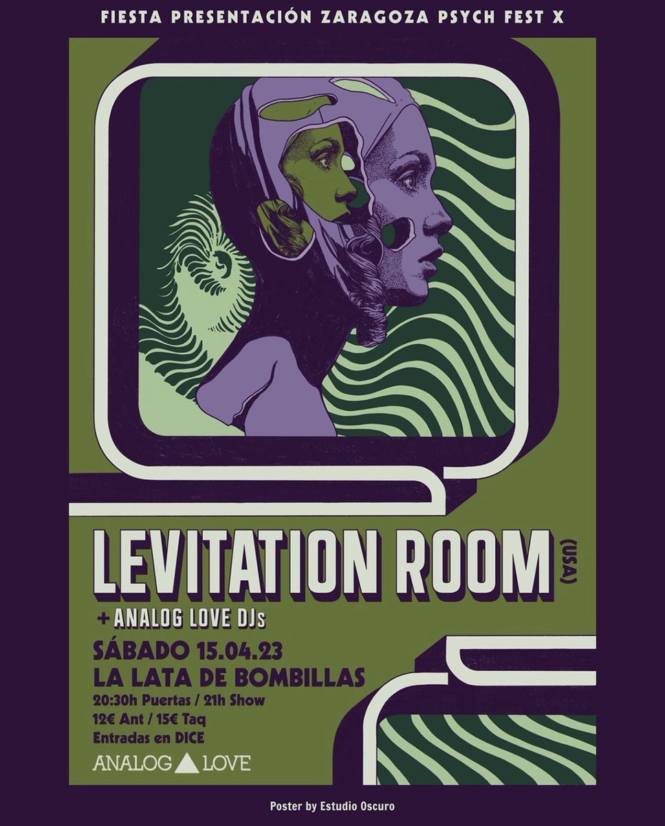 Aquí os dejamos el cartel anunciador de lo que será el pistoletazo de salida del X aniversario del Zaragoza Psych Fest. En la fiesta de presentación actuará Levitation Room 

📅 Sábado 15/04/2023
⏰ 20:30h apertura de puertas / 21:00h comienzo del show
📍 La Lata de bombillas