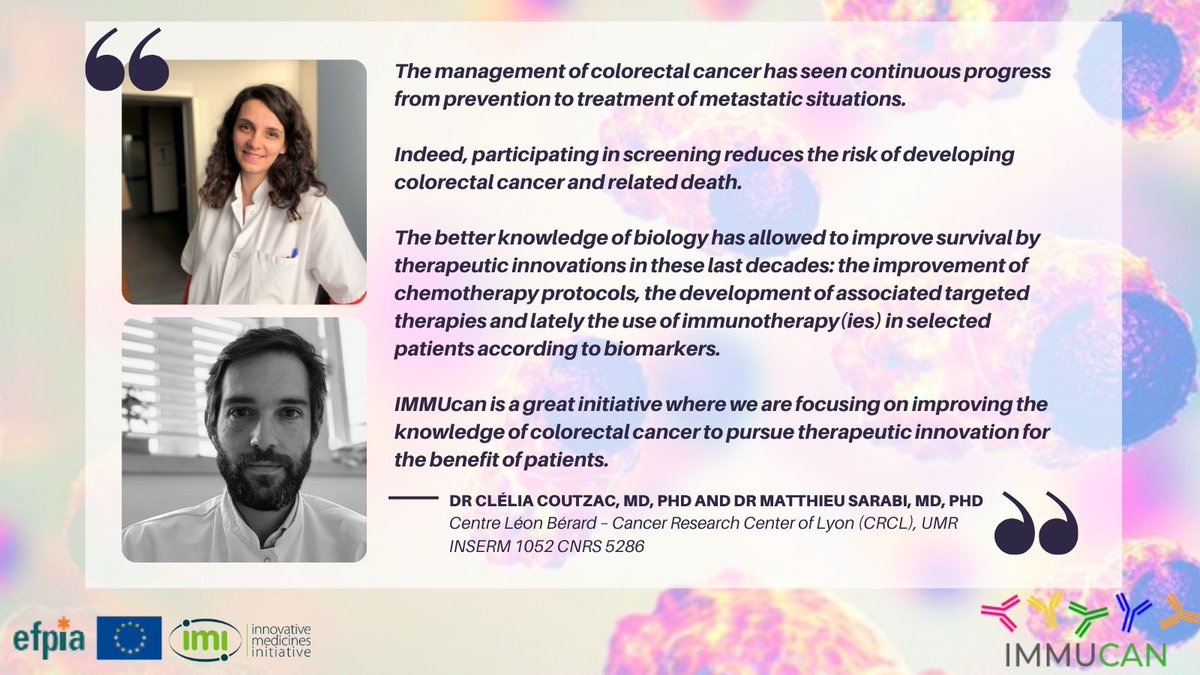 IMMUcan's tweet photo. #Throwback to end #ColorectalCancer Awareness Month, we hear from our team working on #ColonCancer:
'#IMMUcan is a great initiative where we are focusing on improving the knowledge of #CRC to pursue therapeutic innovation for the benefit of #patients'
Full statement #ECCAM2023 https://t.co/pYRscYiq13