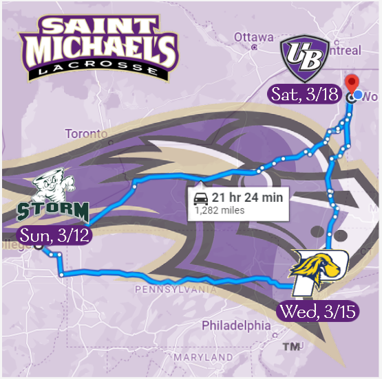 Coming to a highway near you, PKLax is on the road for three games in six days over Spring Break! Sunday at Lake Erie College, Wednesday at Pace University and then home next Saturday for University at Bridgeport. Time for us to literally #rollpurp #busmoviesneeded