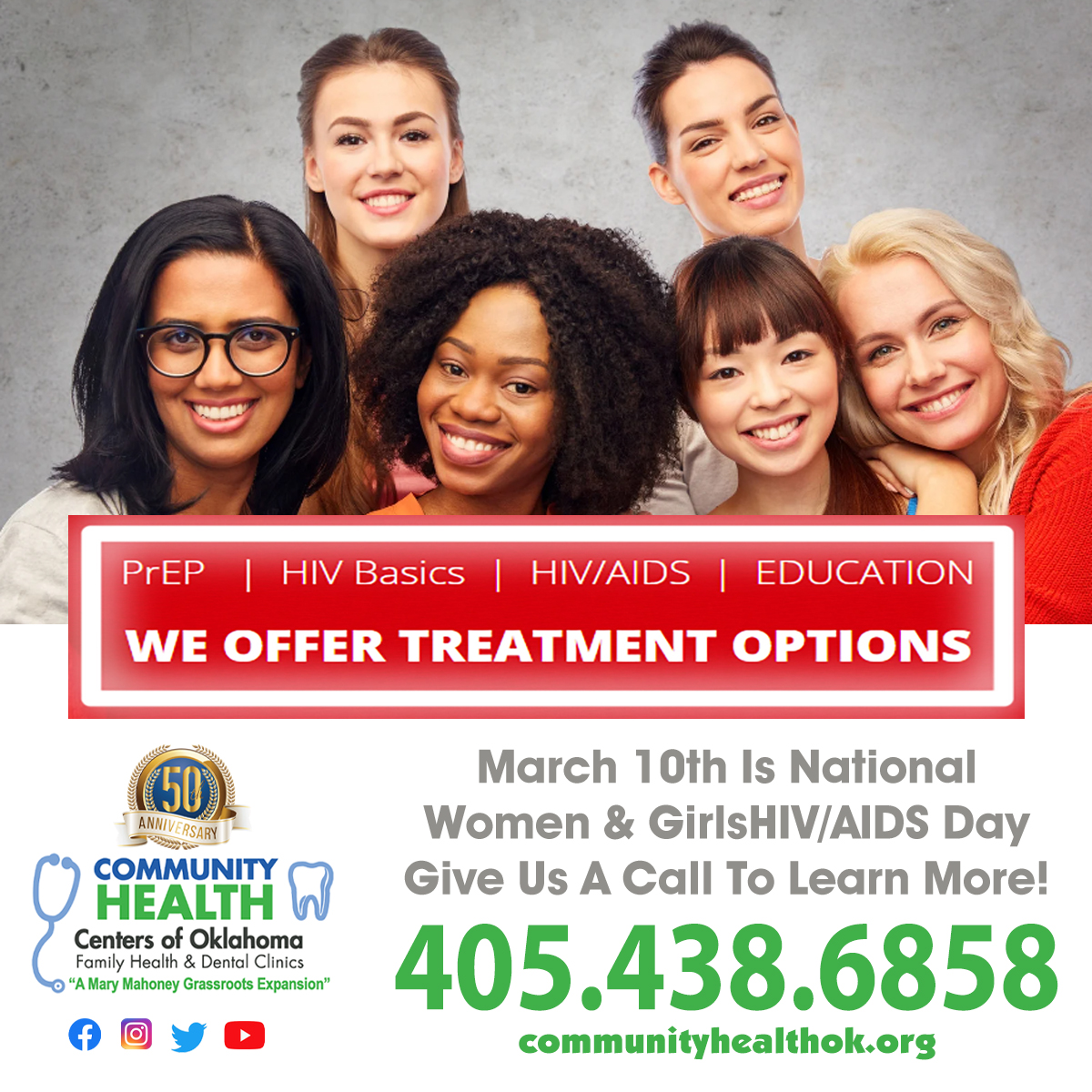 Today is National Women and Girls HIV/AIDS Awareness Day.
Help reduce HIV stigma and promote testing, prevention, and treatment.
Have questions? Call us at 405.438.6858
#HIV/AIDSPREVENTION #HIV/AIDSEDUCATION #HIV/AIDS #HIV/AIDSTREATMENT
