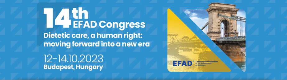 📣 Save the date for the 14th EFAD Congress, (12-14 October 2023), in Budapest, the vibrant capital city of Hungary.
🌉 This year’s theme is “Dietetic care, a human right: moving forward into a new era’’.
📅 Stay tuned as more information will be shared really soon.
