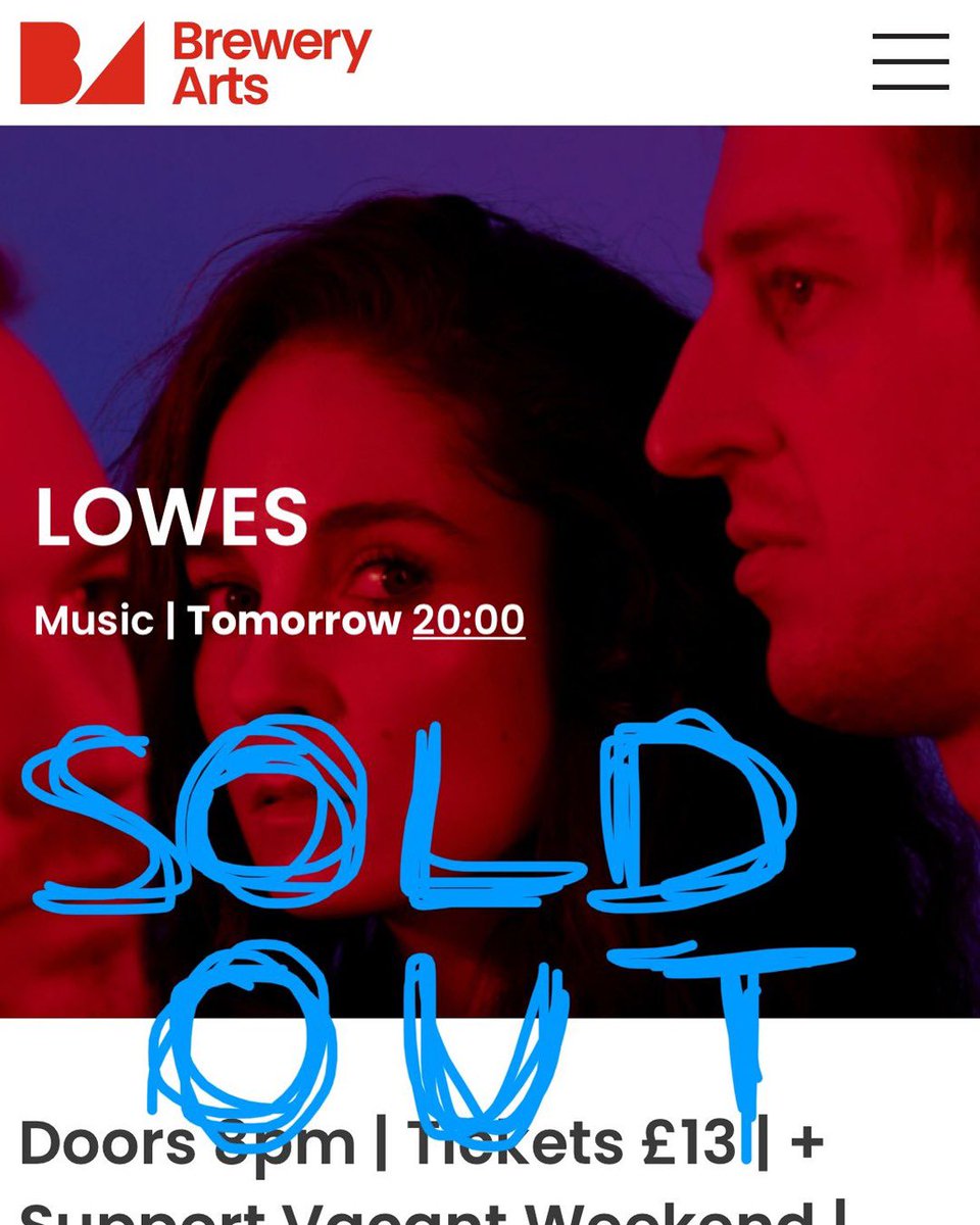 LOWES (@wearelowes) on Twitter photo Tonight’s show at <a href="/BACKendal/">Brewery Arts</a> is SOLD OUT! 😵💫 Unbelievable. Madness. We are blown away 💨 You can still catch us in London Town next week though at The Lower Third 🚀
We can’t wait to see you later hometowners - get down early for <a href="/vacant_weekend/">Vacant Weekend</a>🎶 🪩 Tonight’s show at <a href="/BACKendal/">Brewery Arts</a> is SOLD OUT! 😵💫 Unbelievable. Madness. We are blown away 💨 You can still catch us in London Town next week though at The Lower Third 🚀
We can’t wait to see you later hometowners - get down early for <a href="/vacant_weekend/">Vacant Weekend</a>🎶 🪩
