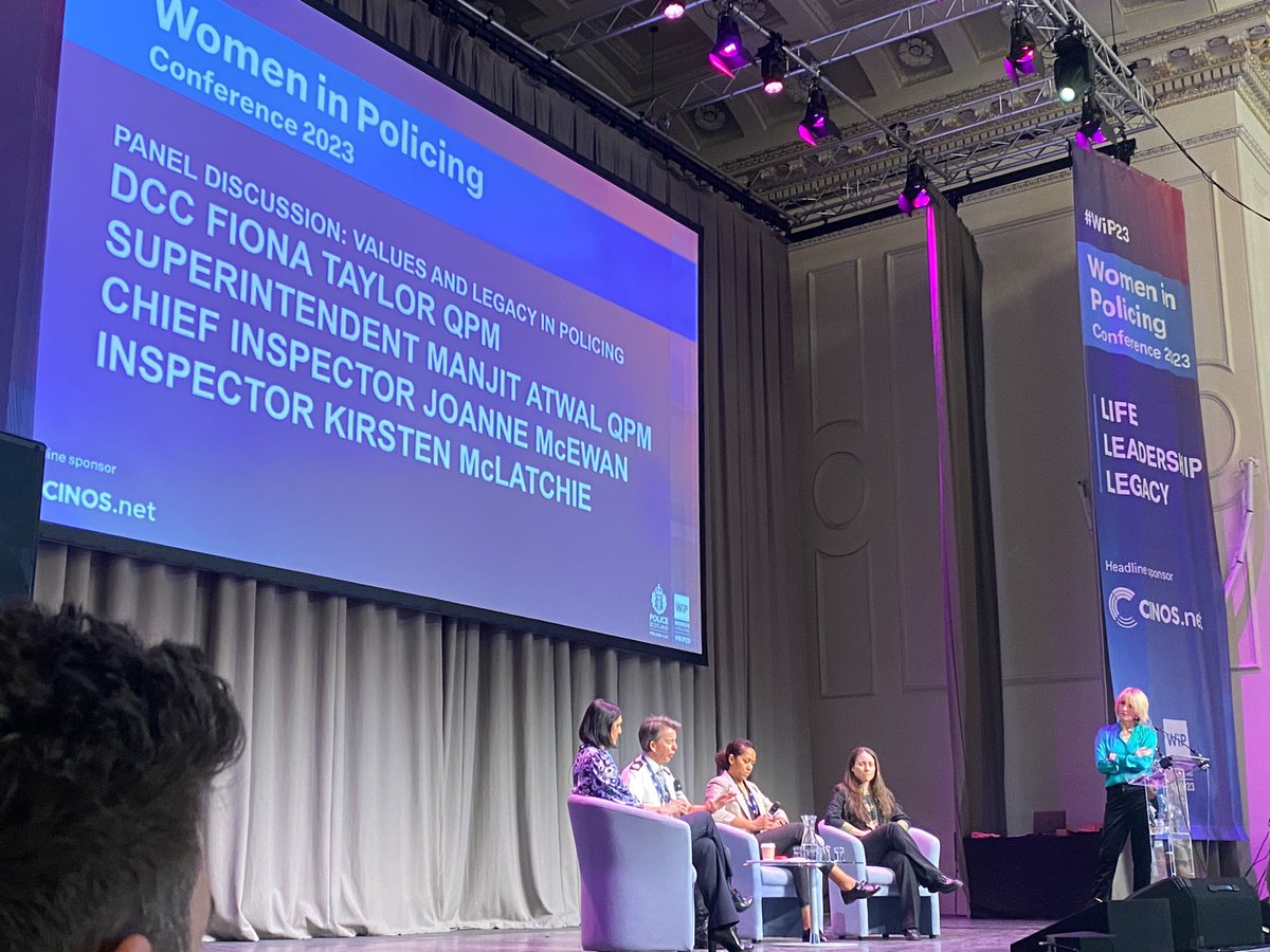 DCC Fiona Taylor QPM, Superintendent Manjit Atwal QPM, Chief Inspector Joanne McEwan and Inspector Kirsten McLatchie take the stage for a panel discussion around the values and legacy in policing.