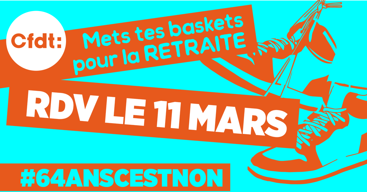 CFDT's tweet photo. 📣 Plus de 2,5 millions de personnes (travailleurs, travailleuses, étudiants, retraités etc) dans la rue mardi #7mars, une mobilisation historique, mais le gouvernement n'écoute pas, alors on continue ! RDV demain samedi #11mars !  #64ansCestNon https://t.co/dHwHTvAy48 #retraites https://t.co/TlTLa6FVPZ