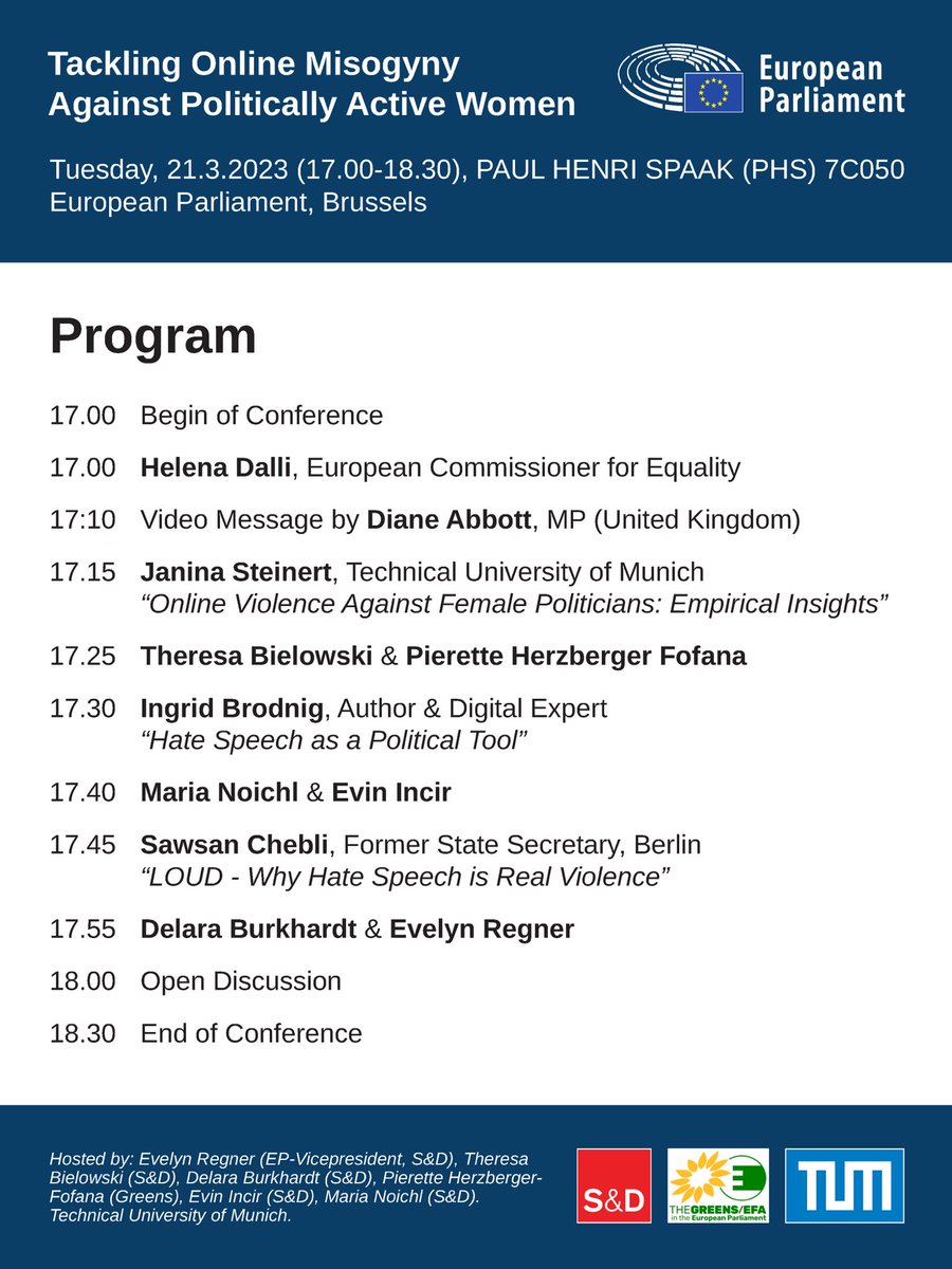 Save the date! On Tue 21/3 we are hosting a great conference in the EP on #onlinehate. ⁦@helenadalli⁩
 ⁦@Evelyn_Regner⁩ ⁦@delarabur⁩ ⁦@MariaNoichl⁩ @EvinIncir @MEP_PHF ⁦@HackneyAbbott⁩ ⁦@jisteinert⁩ ⁦@brodnig⁩ @SawsanChebli⁩