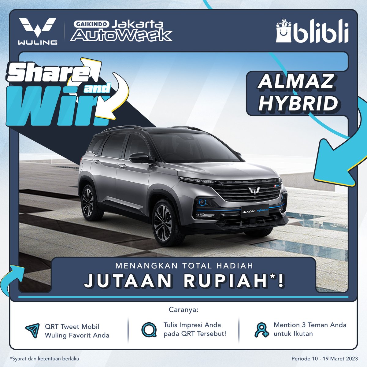 WulingMotorsID's tweet photo. #WulingMotors mau bagi-bagi hadiah di #WulingShareAndWin #GJAW2023 π
Pilih & QRT mobil Wuling kesukaan Anda di #WulingGJAW2023 pada tweet berikutnya dan menangkan hadiah total senilai jutaan Rupiah!
Jangan lupa wajib follow, like & RT postingan ini ya! https://t.co/1CnWbw9gHG