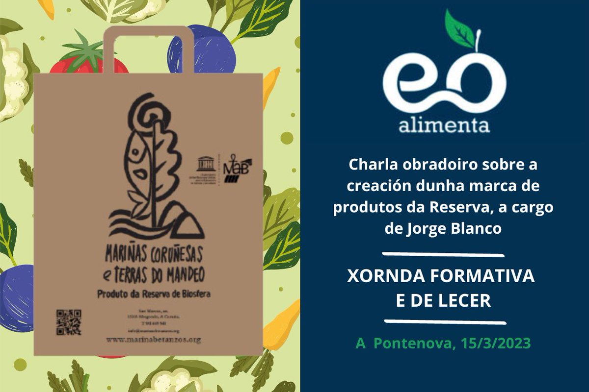 O mércores 15 celérase na #Pontenova unha reunión de EoAlimenta con xornada de formación e lecer. A charla obradoiro impartida por Jorge Blanco, xerente da <a href="/RBMarinas/">Reserva de Biosfera Mariñas Coruñesas</a> é aberta ás persoas que traballen no sector agrario ou estéan interesadas. 👉Inscricións: eoalimenta.org/xornada-format…