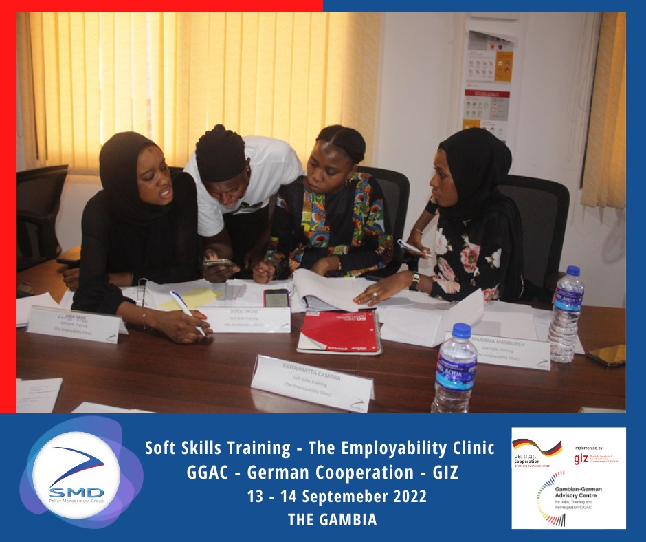 PolicySmd's tweet photo. SMD Policy Management Group in partnership with Deutsche Gesellschaft für Internationale Zusammenarbeit (GIZ) GmbH–Migration for Development’ (PME) programme, facilitated 10 sessions of training in The Gambia from April 2022 to January 2023 on employability and entrepreneurship. https://t.co/6tmBKkebjB