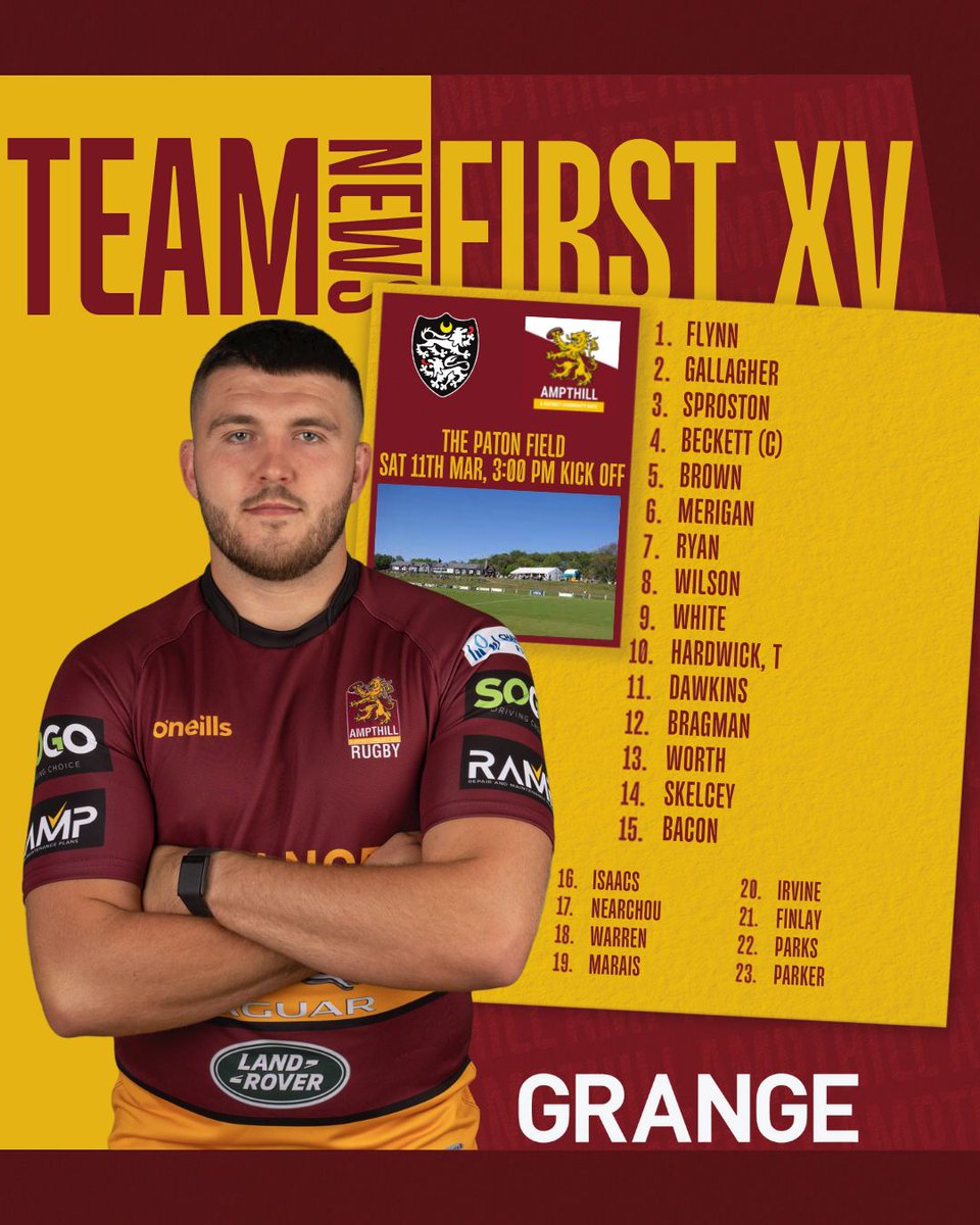 𝕋𝕖𝕒𝕞 ℕ𝕖𝕨𝕤

Head Coach Paul Turner has named his team to face Caldy in Round 16 of The Championship! 

🏟️ The Paton Field 
🏆 <a href="/Champrugby/">Champ Rugby</a>
🆚 <a href="/CaldyRFC/">Caldy RFC</a> 🕺
 📅 Sat 11th Mar
⏰ 3 pm 
📰 ampthillrufc.com/match-preview-…