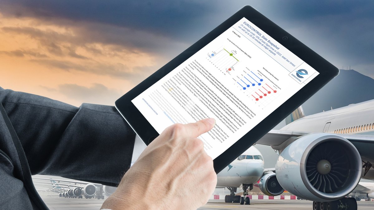 Aircraft flying within Europe spend around 15% of their gate-to-gate time taxiing at airports. If there are going from one busy hub to another, this can mean 20-30 minutes on the ground. Our latest Data Snapshot looks at this & how taxi times vary. eurocontrol.int/publication/eu…